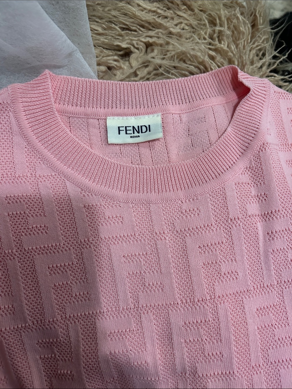 Sexy Pink FF Jacquard Crewneck Sweater dress